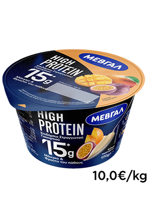 ΜΕΒΓΑΛ High Protein επιδόρπιο στραγγιστού γιαουρτιού μάνγκο και φρούτο του πάθους 170γρ