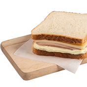 Sandwich with pork shoulder edam cheese and yellow sauce