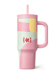 Θερμός ποτήρι με χερούλι και καλαμάκι pink bloom 900ml