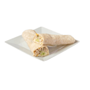 Tortilla with chicken, cheese, salad, parmesan, corn and mayonnaise